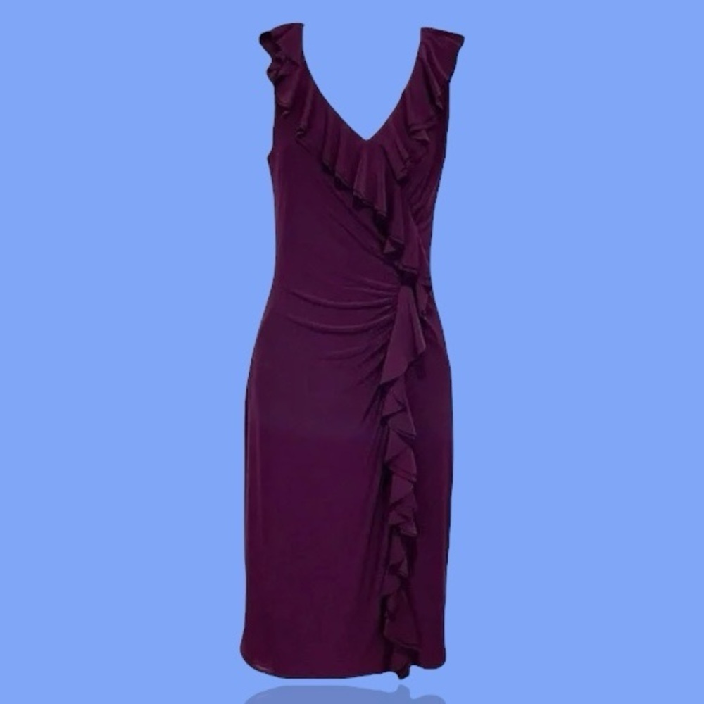 Lauren Ralph Lauren Purple Ruffled Detail Sleeveless Surplice Jersey Knit Dress